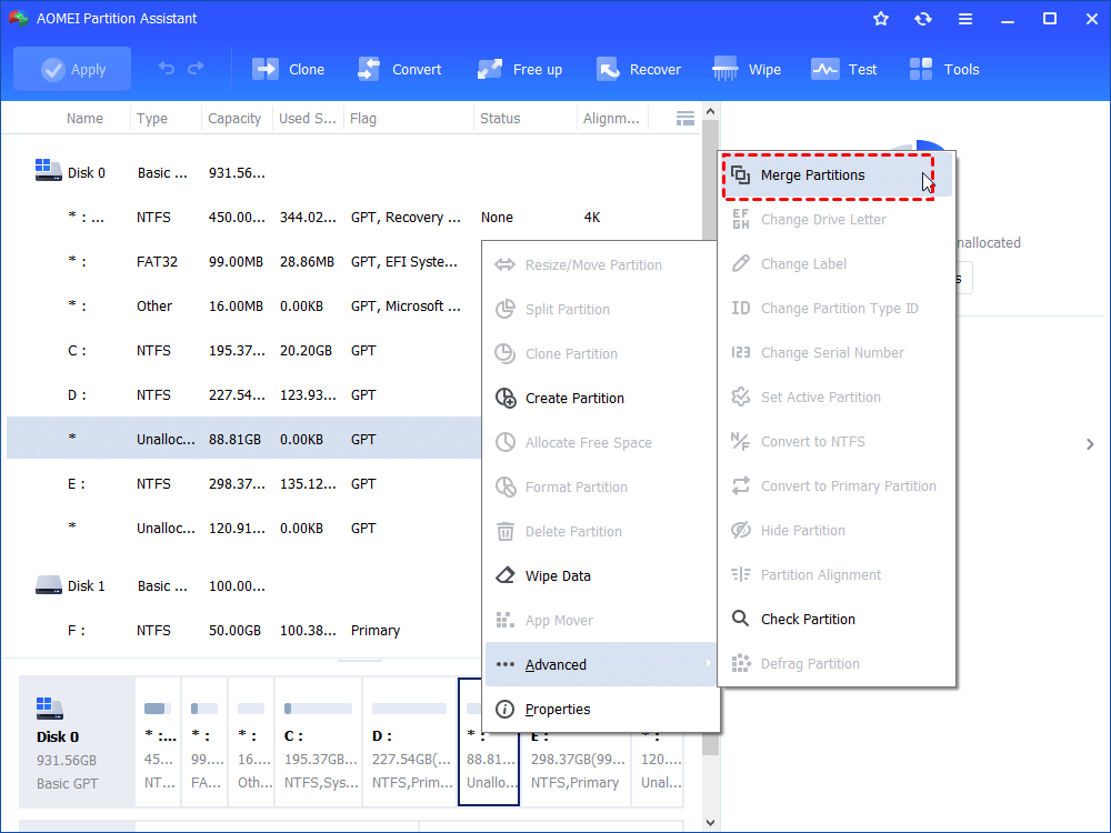 Partition Software for Windows Partition Assistant Merge Partition Screen