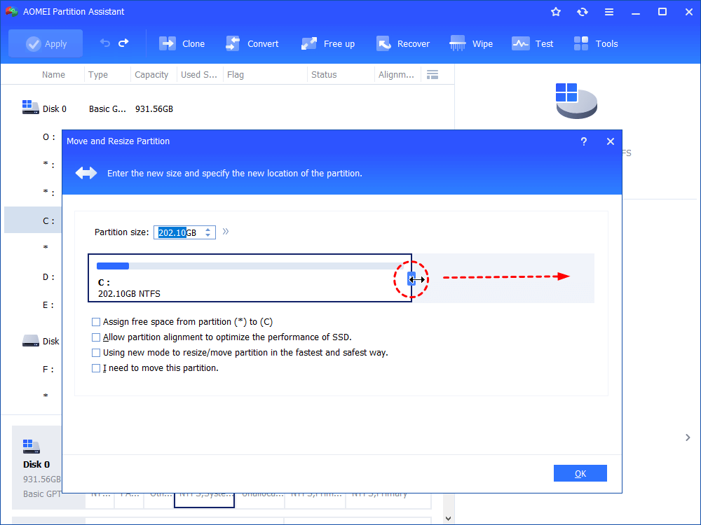 Partition Software for Windows Partition Assistant Partition ReSize and move Screen
