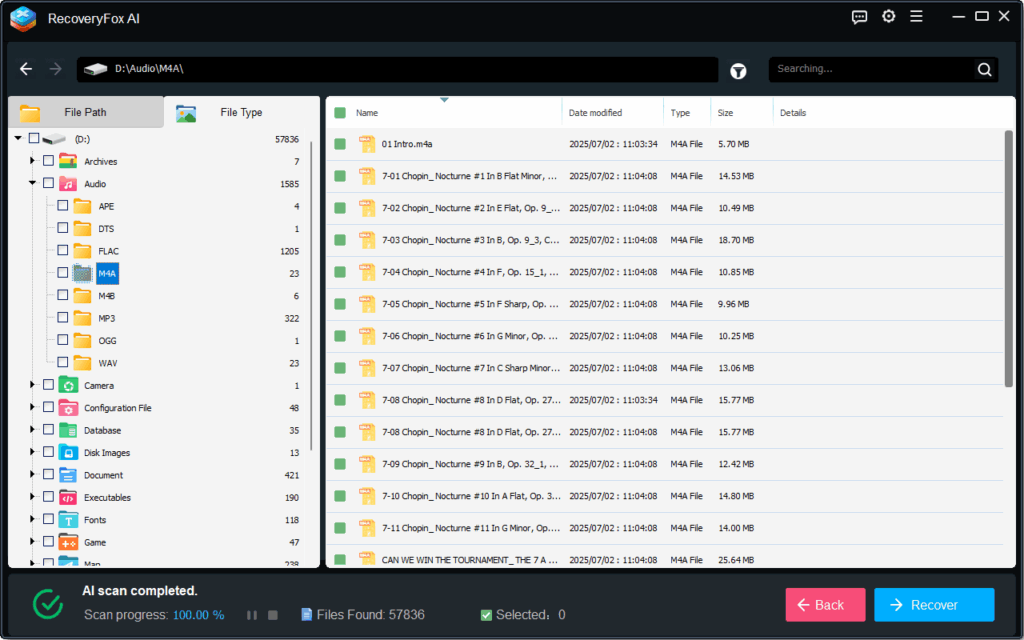 RecoveryFoxAi software to Undelete music files on windows 11